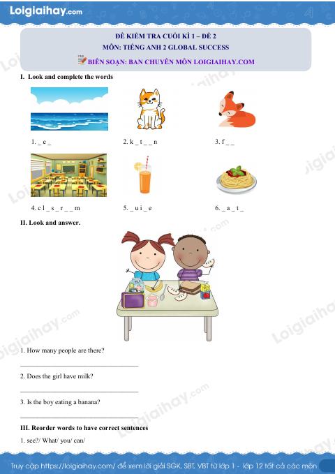 Đề thi học kì 1 Tiếng Anh 2 Global Success - Đề số 2